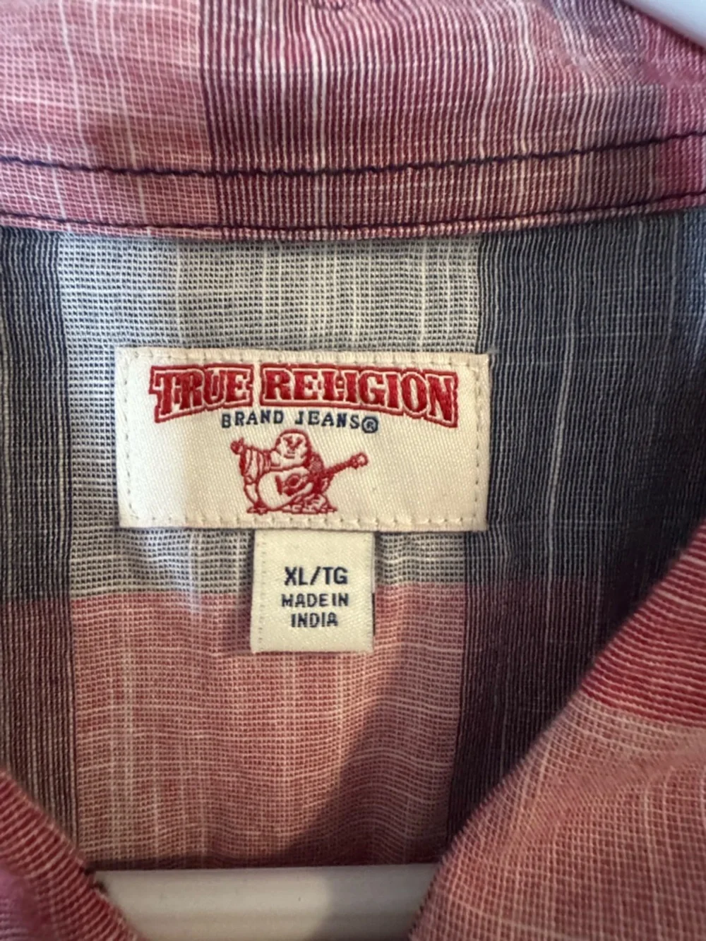 True Religion Mens XL Western Pearl Snap Plaid Shirt Cowboy